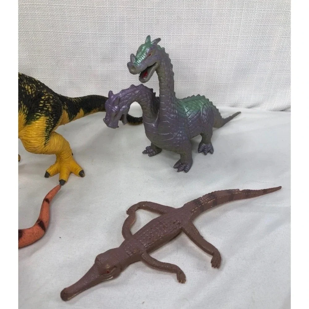 Vintage Dinosaur Toy Figure Lot T-Rex Dimetrodon Two Headed Dragon Crocodile 4pc